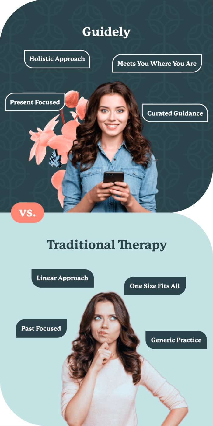 Guidely | Find A Guide 9 Comparing guidely vs traditional therapy